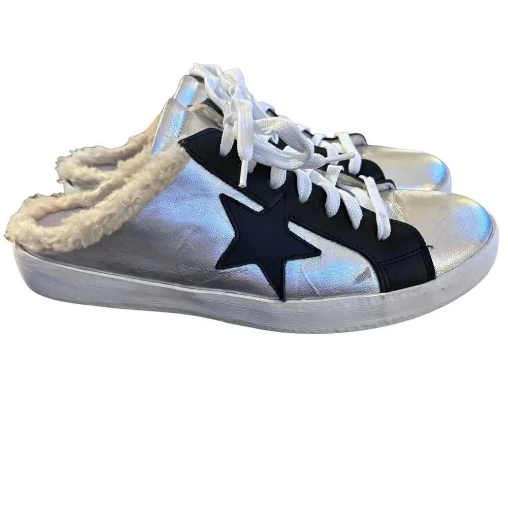 L’idea by Lori Silver Leather Slide Fleece Lined Sneakers Sz 40